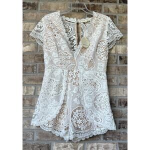 Boho Chic Lace Romper Lined LARGE Vintage-Inspired Festival Eyelet Bridal Sexy